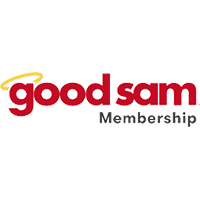 Good Sam Membership logo with "good sam" in red lowercase letters; a yellow halo above the "g"; the word "Membership" in gray below.