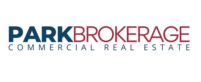 Logo for "Park Brokerage Commercial Real Estate" with "PARK" in blue, "BROKERAGE" in red, and "COMMERCIAL REAL ESTATE" in blue below.