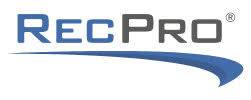 RecPro logo with "RecPro" text in blue and gray, a registered trademark symbol, and a blue swoosh underneath.